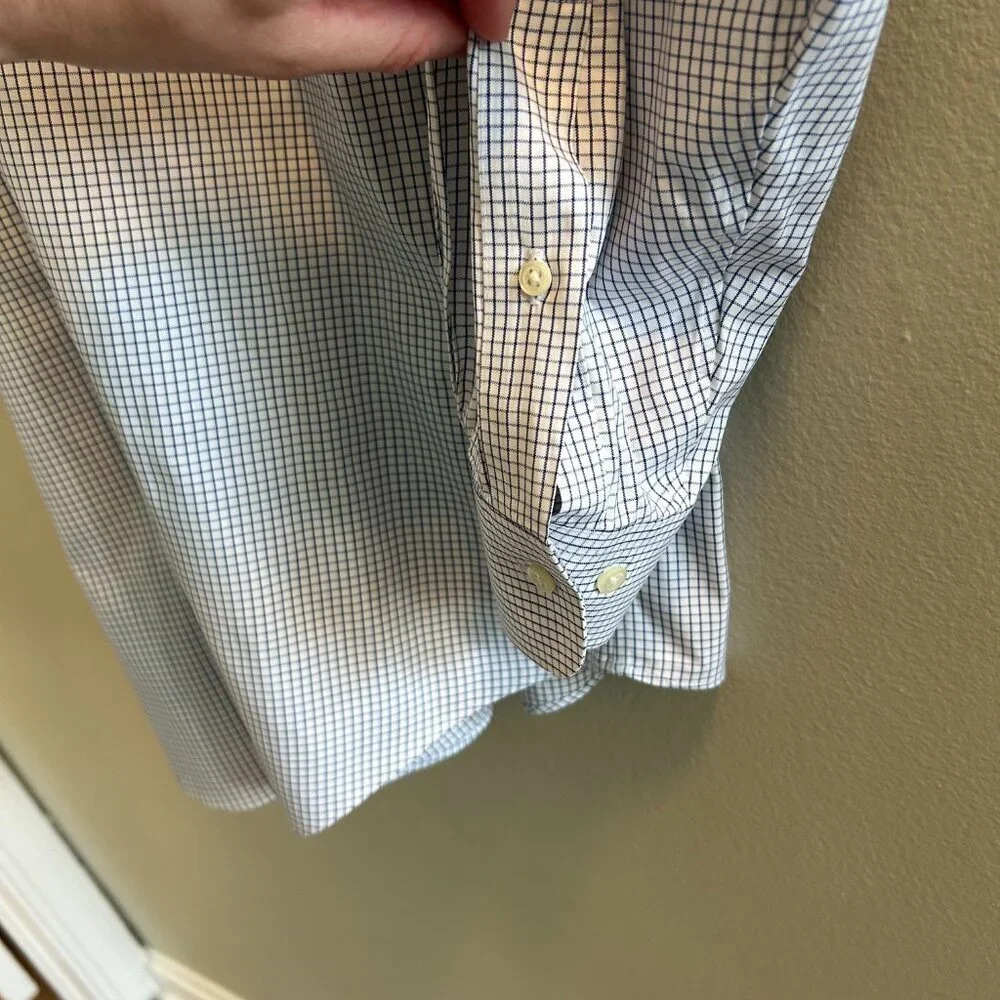Brooks Brothers Original Polo Shirt Mens Size 16 32/33 Plaid White Blue Buttons - Picture 3 of 9